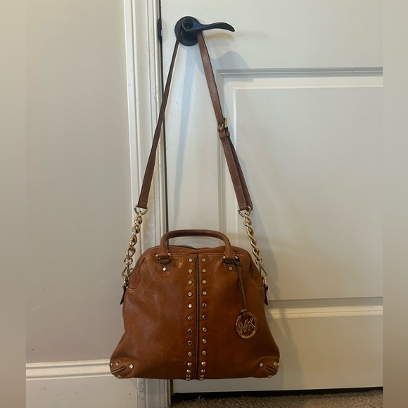 Michael Kors Uptown Astor Studded WALNUT Leather Large Satchel Bag - Picture 6 of 13